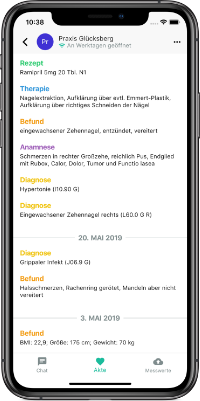 PatMed-App auf einem iPhone, welches die E-Akte zeigt